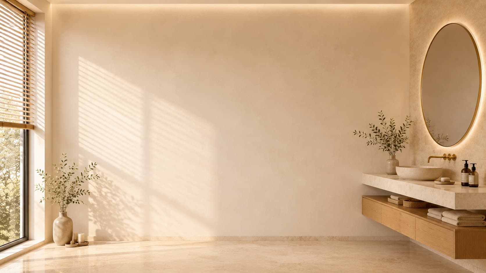 חדר רחצה pearl-warm עם מקלחון frameless, מראה וויטרינה — פרויקט גולן גלאס